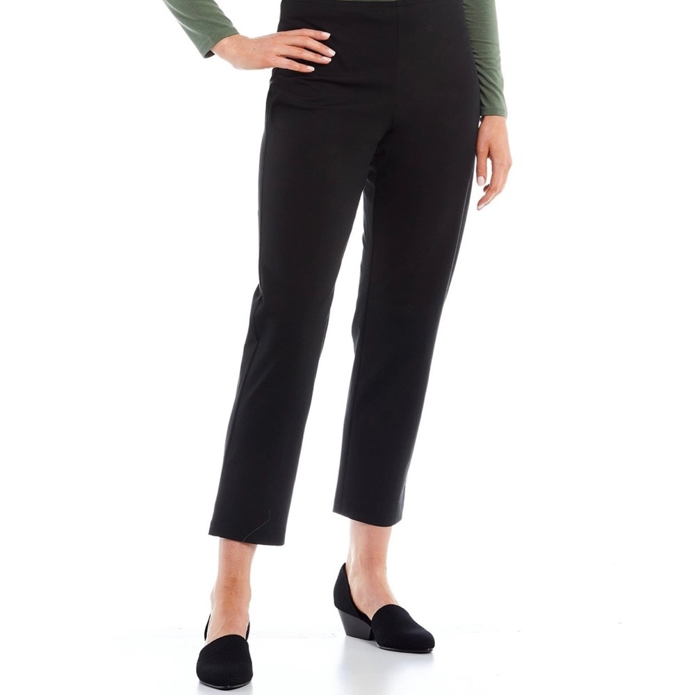 Eileen Fisher Black Organic Cotton Stretch Twill Slim Leg Cropped Pants size 6